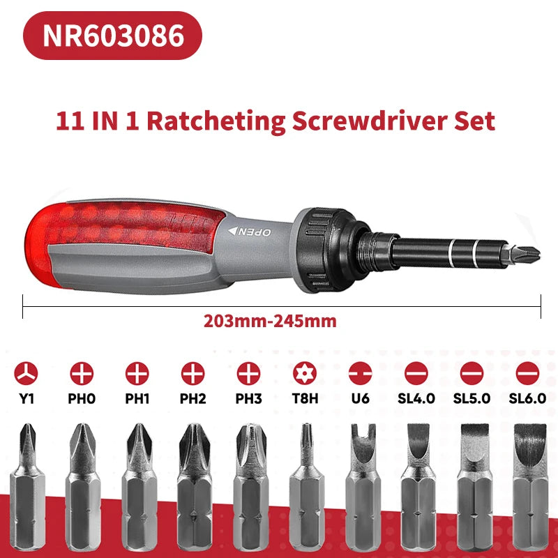 11-in-1 Telescopic Ratchet Screwdriver Set